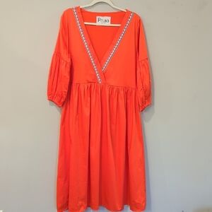 NWT Anthropologie Pitusa Dress Pima‎ Cotton Midi Puff Sleeve Orange